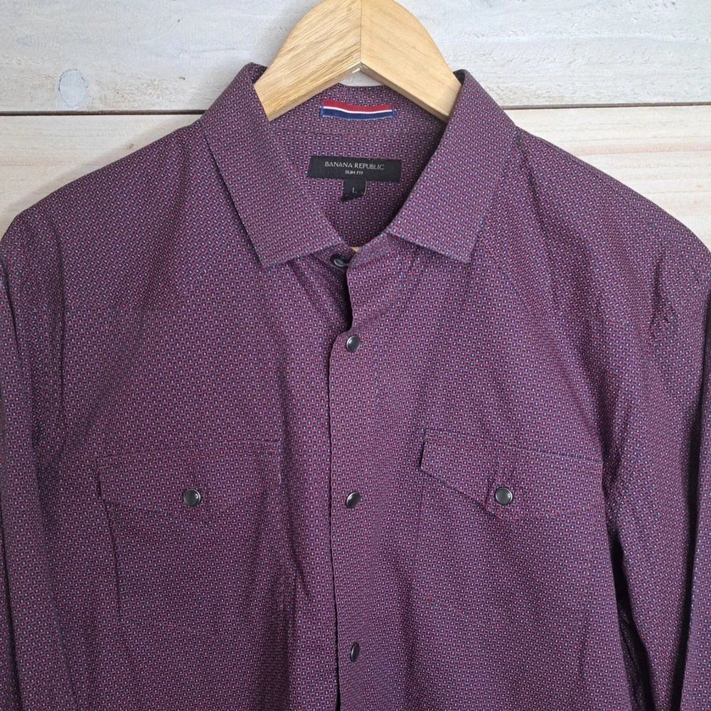 Corpcore Banana Republic Men's Large Slim Fit Button Up Geometric Micro Print